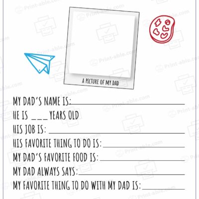 All About My Dad Printable