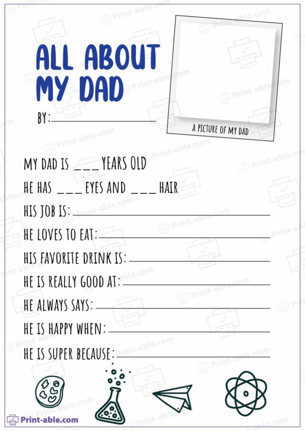 All About My Dad Printable