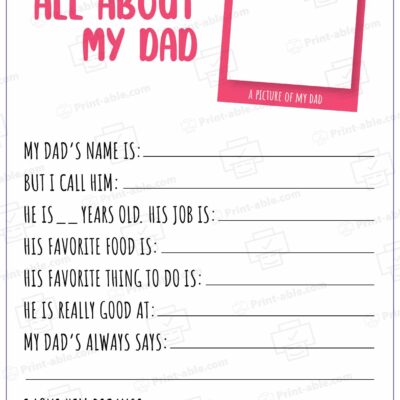 All About My Dad Printable