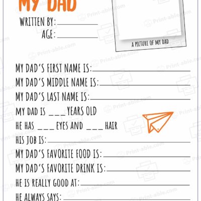 All About My Dad Printable