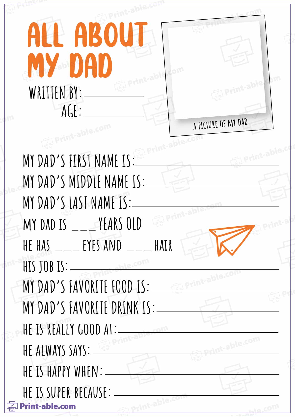 All About My Dad Printable