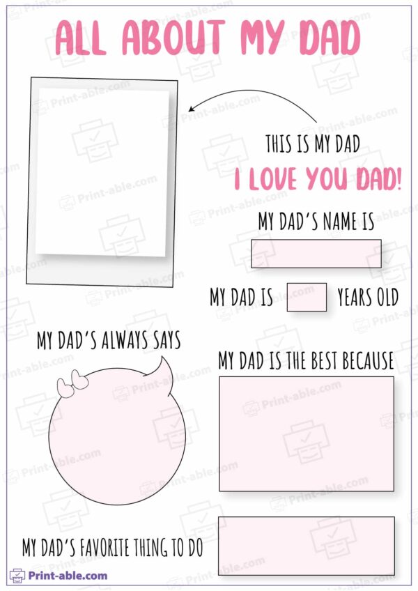 All About My Dad Printable