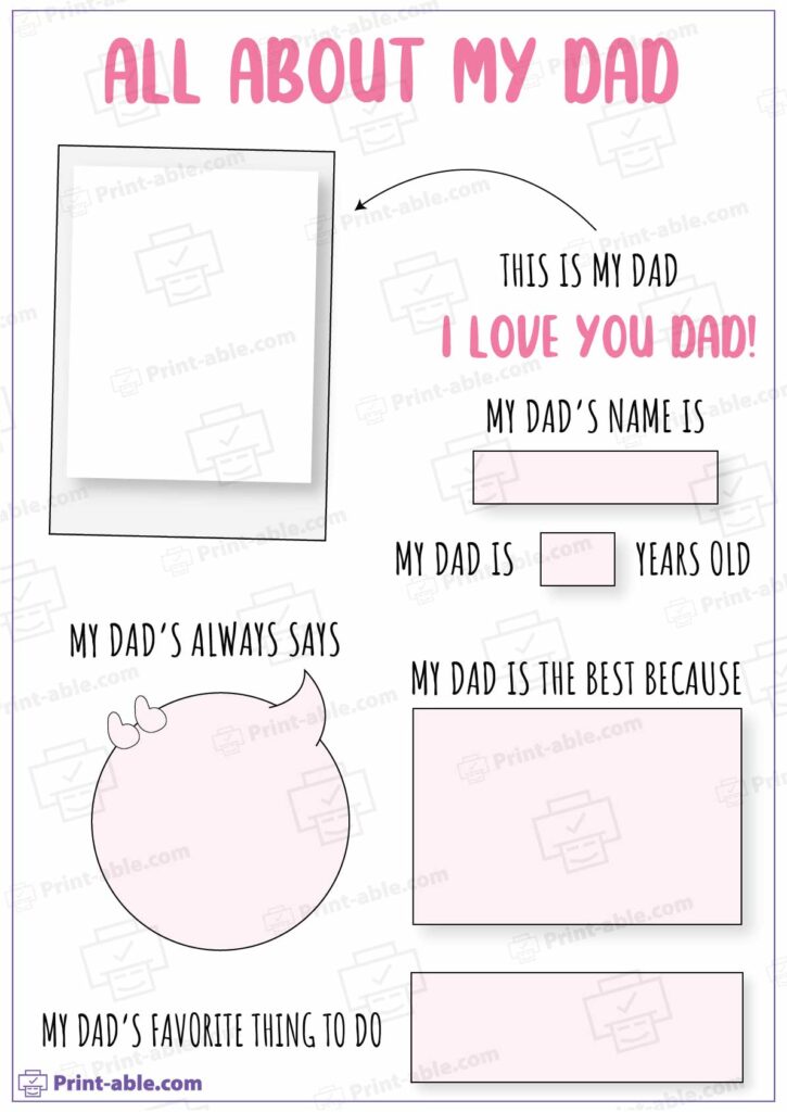 All About My Dad Printable