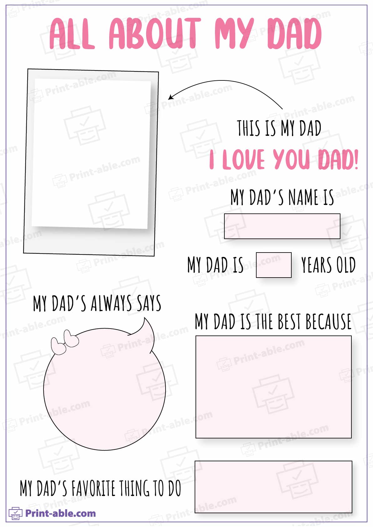 All About My Dad Printable