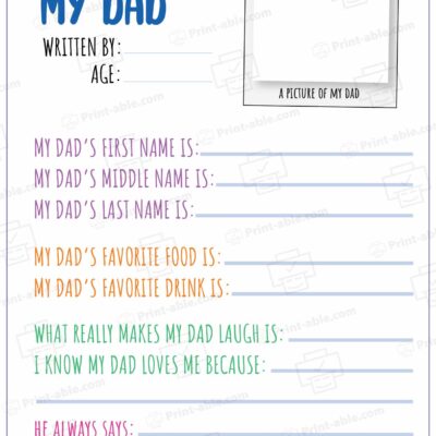 All About My Dad Printable