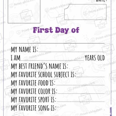 First Day of School Printable 2311
