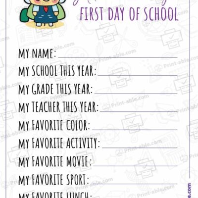 First Day of School Printable 2303