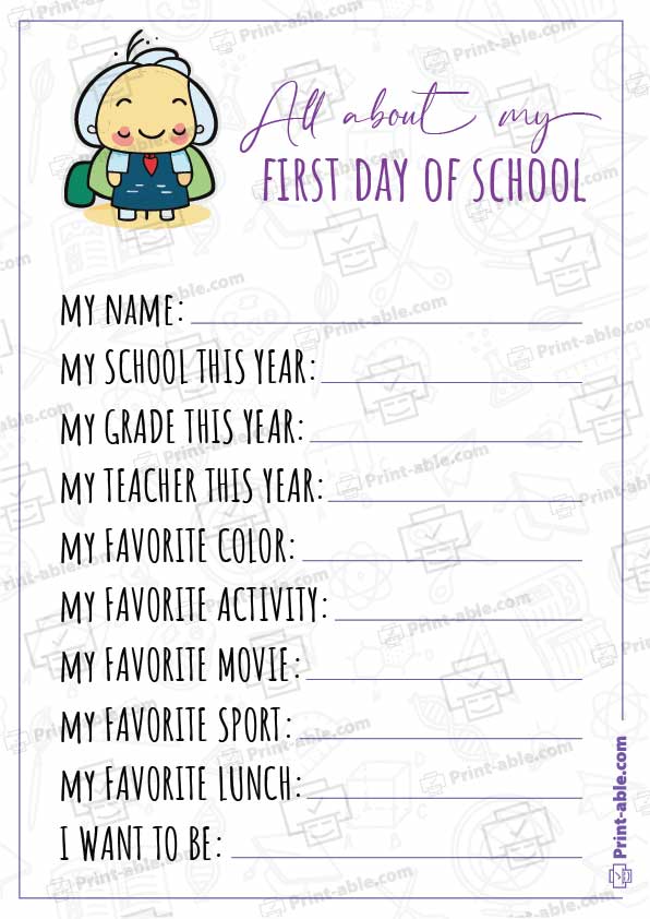 First Day of School Printable