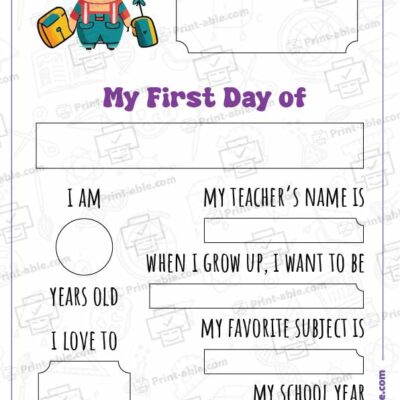 First Day of School Printable 2305