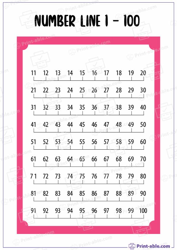Number Line Printable 1 - 100