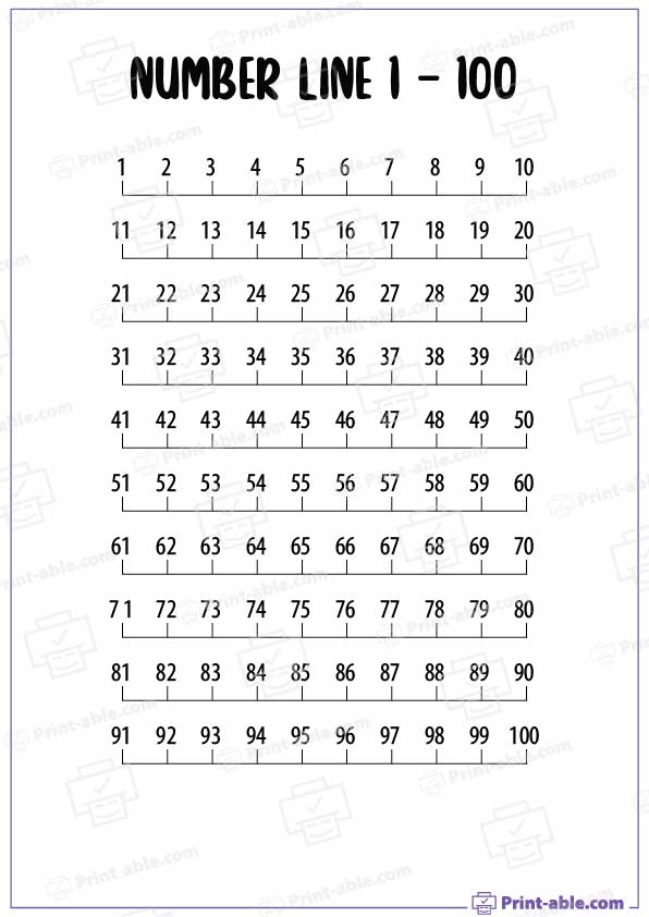 Number Line Printable 1 - 100