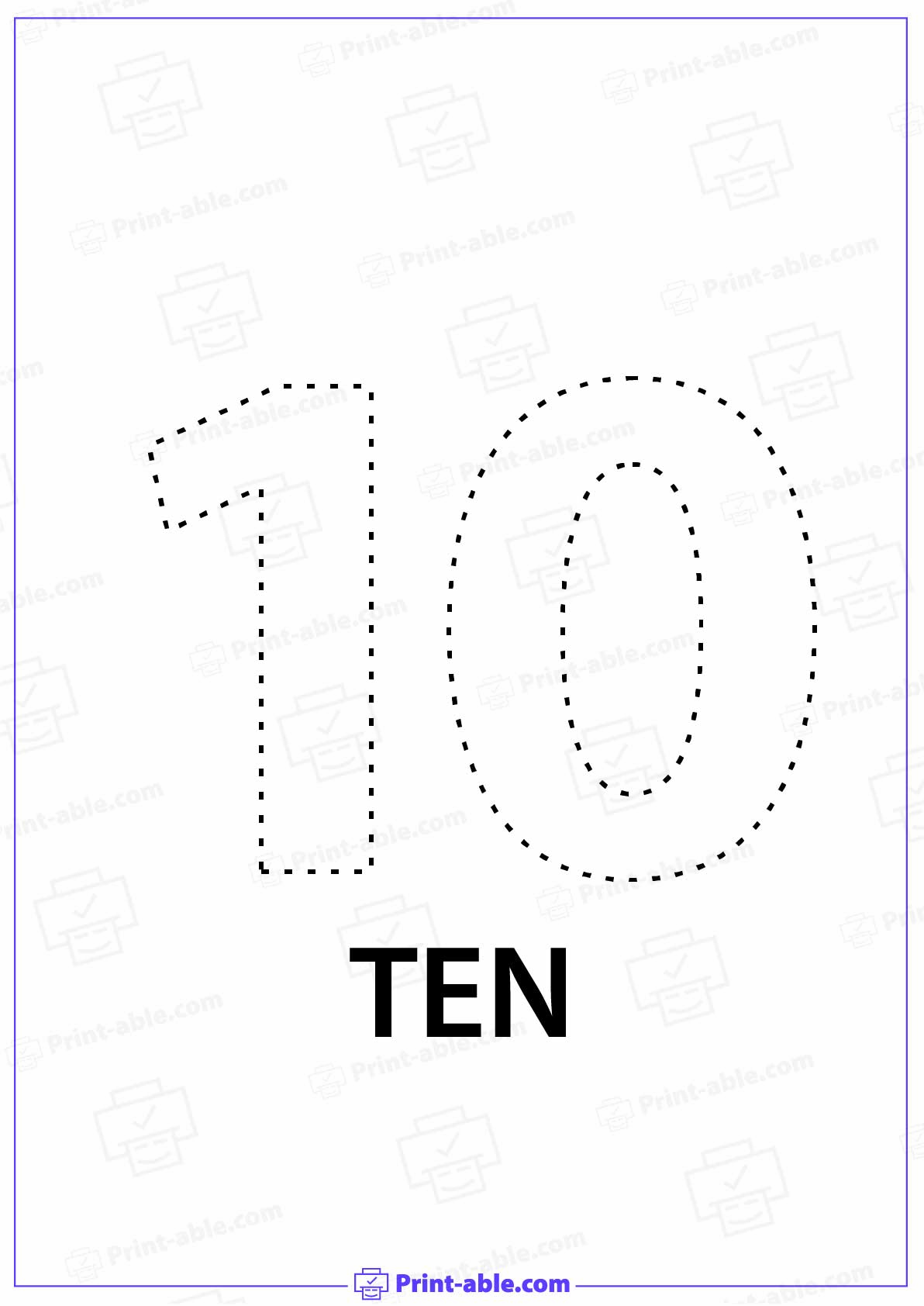 Number Ten Printable Free Download