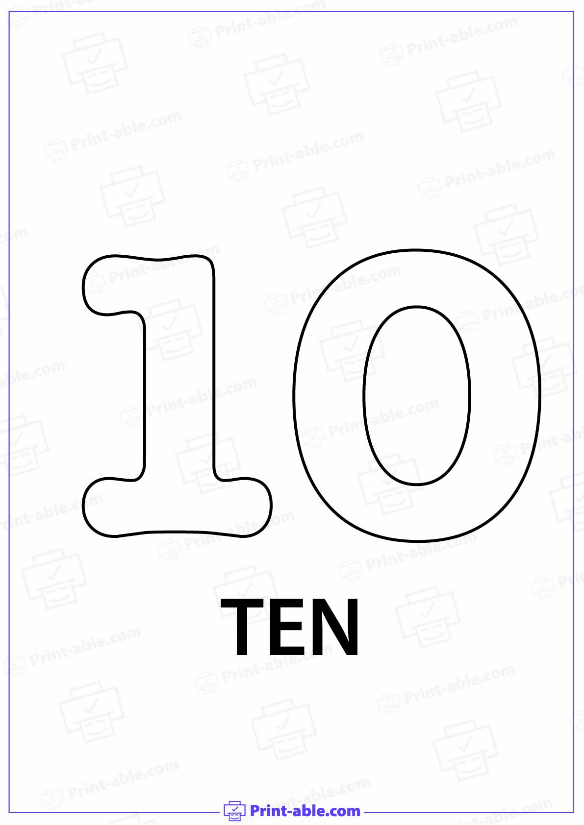 Number Ten Printable Free Download