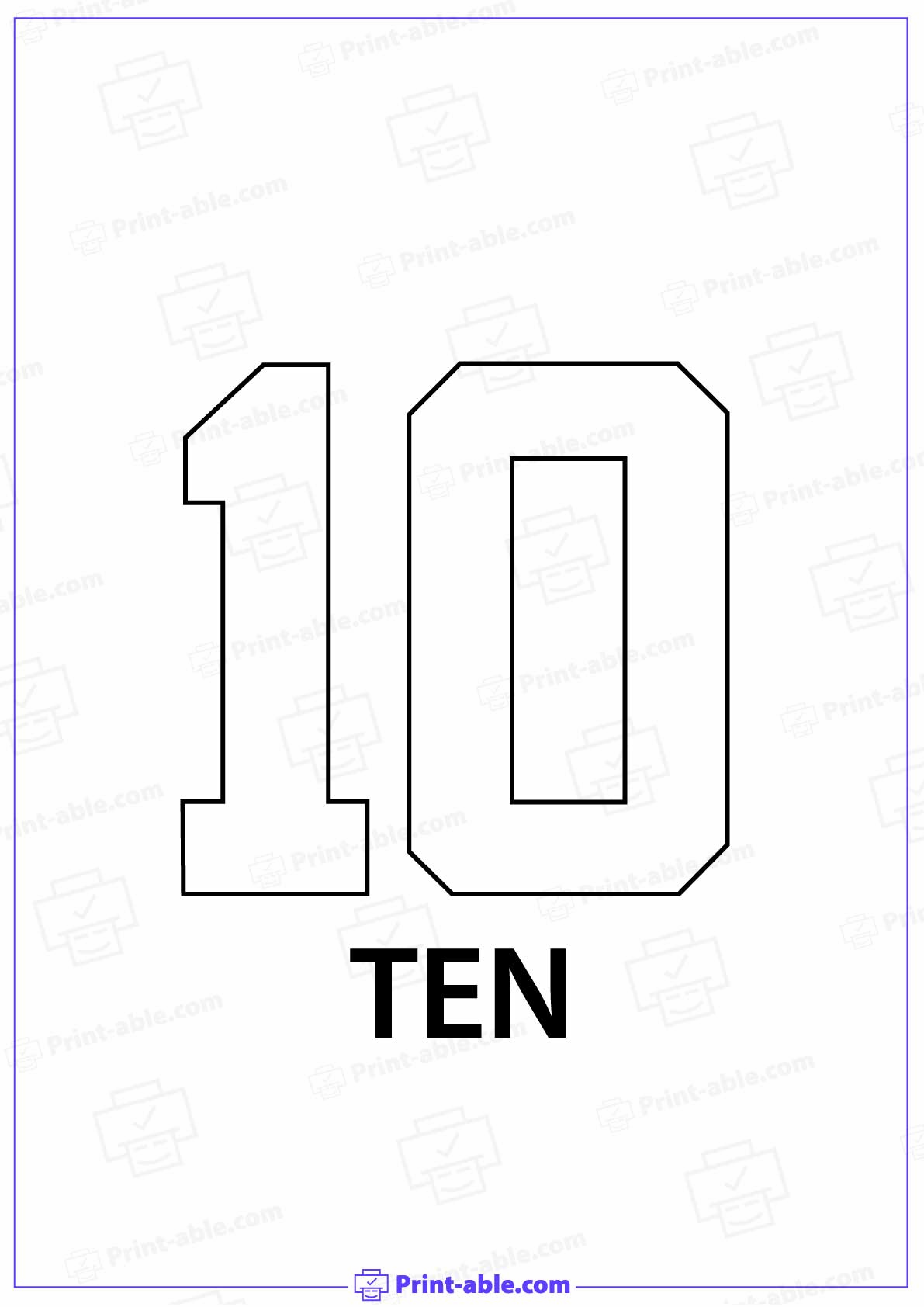 Number Ten Printable Free Download