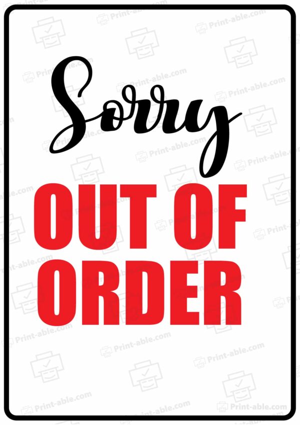 Out Of Order Sign Printable