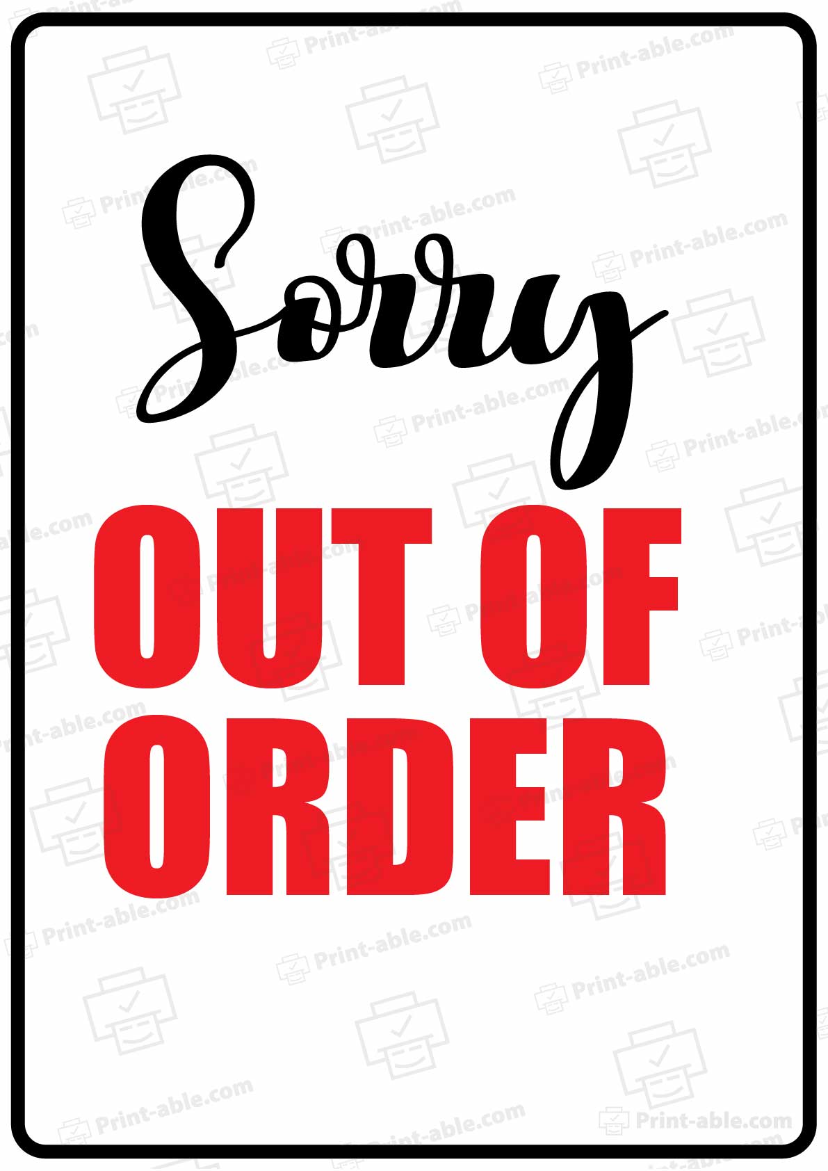 Out Of Order Sign Printable