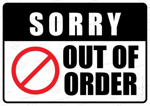 Out Of Order Sign Printable