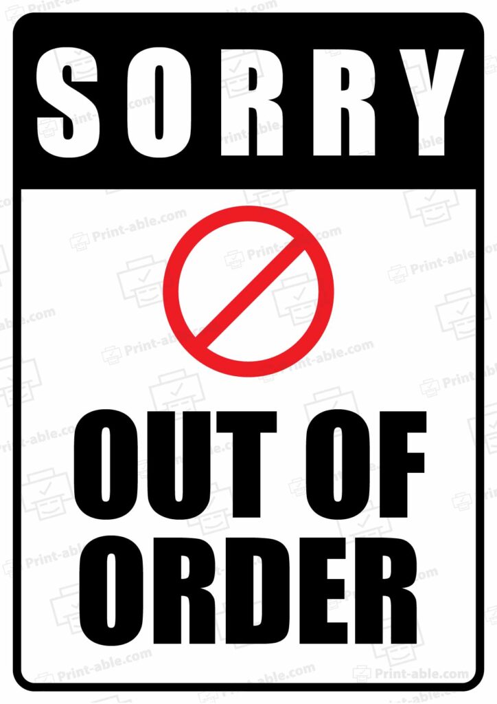 Out Of Order Sign Printable