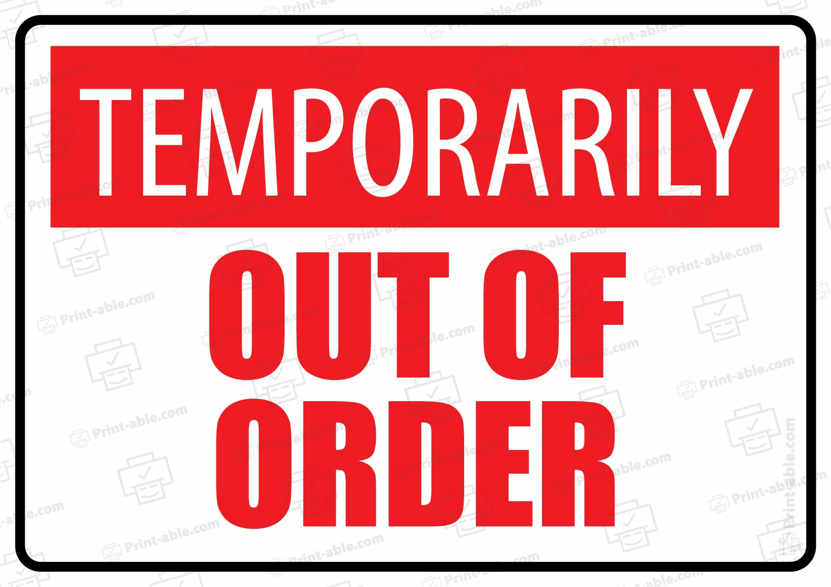 Out Of Order Sign Printable