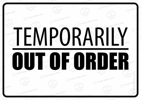 Out Of Order Sign Printable