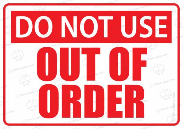Out Of Order Sign Printable