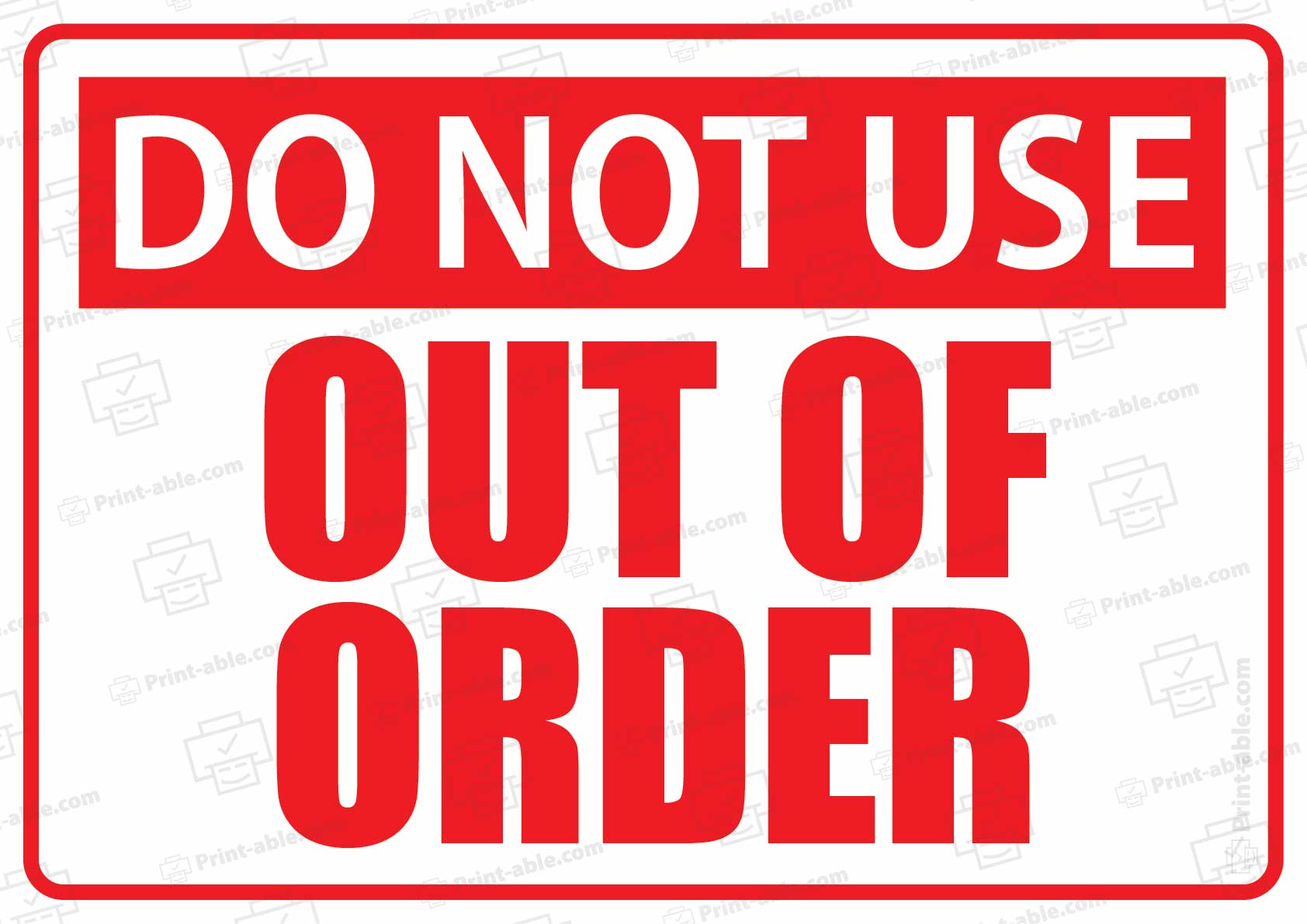 Out Of Order Sign Printable