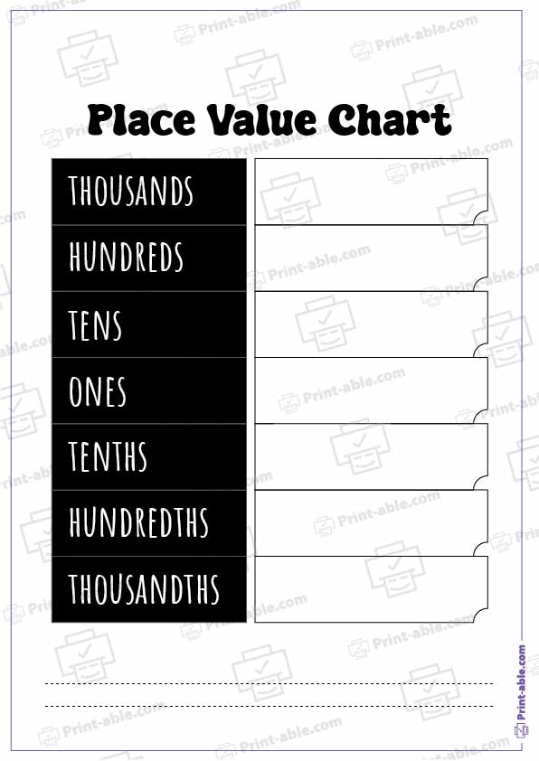 Place Value Chart Printable