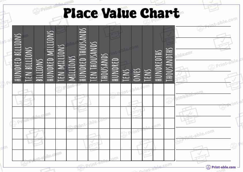 Place Value Chart Printable