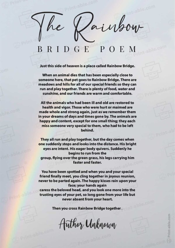 Rainbow Bridge Poem Printable