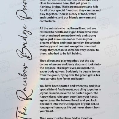 Rainbow Bridge Poem Printable
