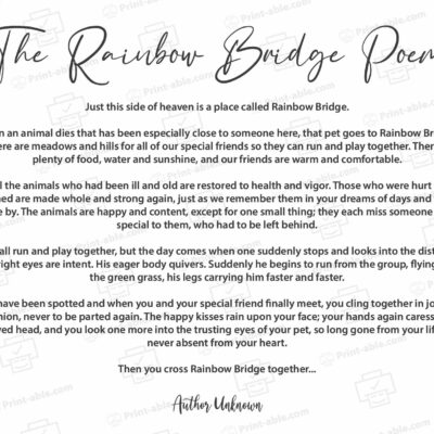 Rainbow Bridge Poem Printable