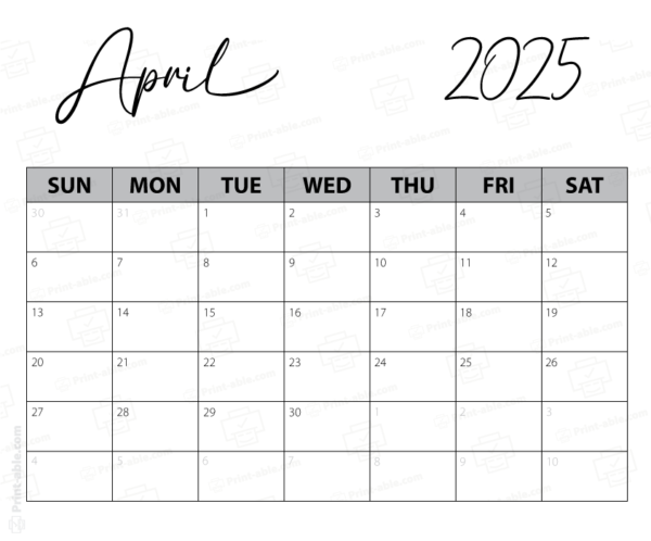 April 2025 Calendar Printable