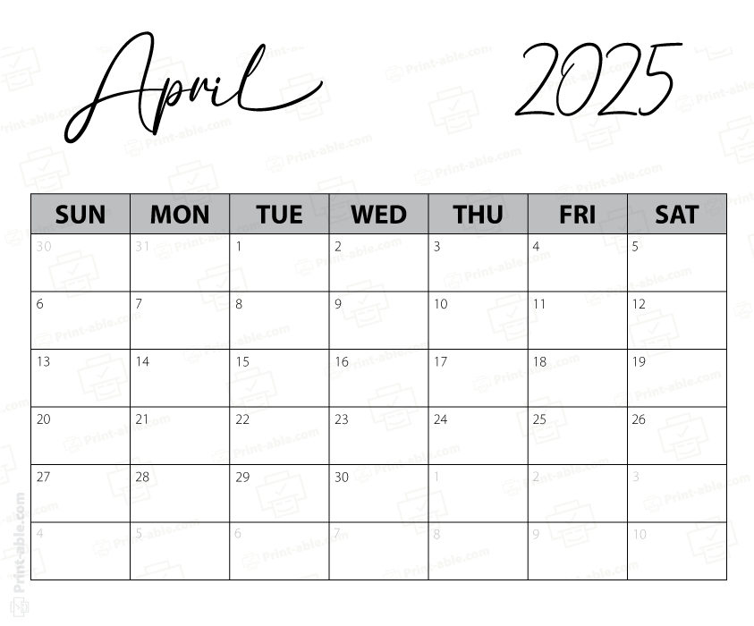 April 2025 Calendar Printable