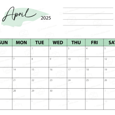 April 2025 Calendar Printable