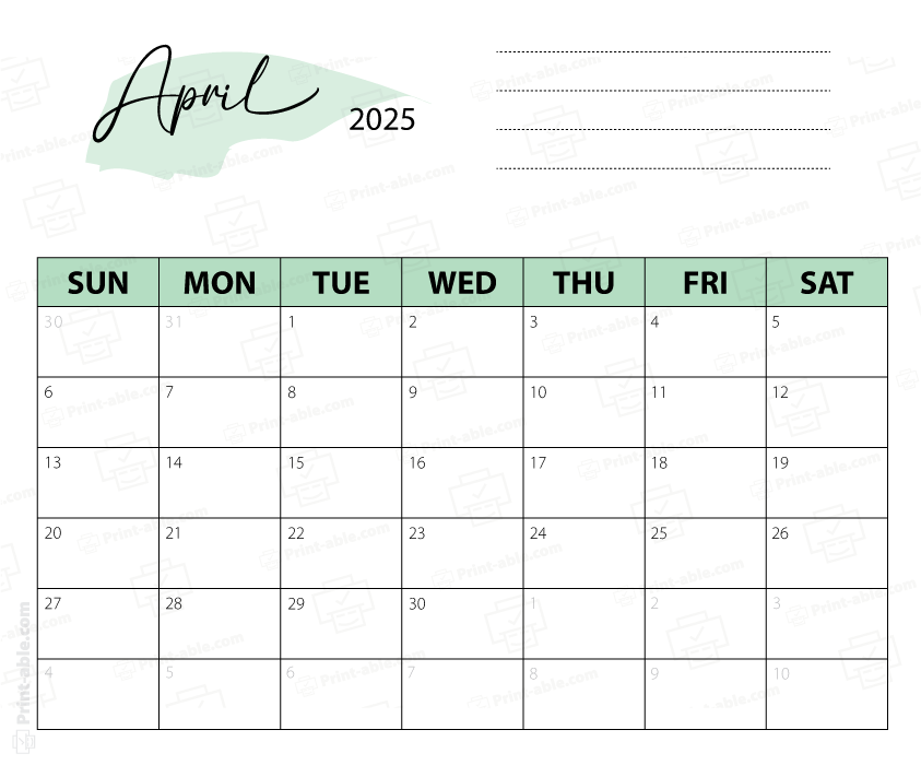April 2025 Calendar Printable