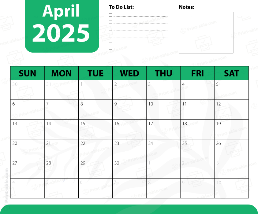 April 2025 Calendar Printable