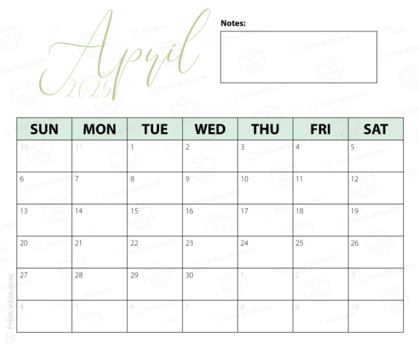 April 2025 Calendar Printable