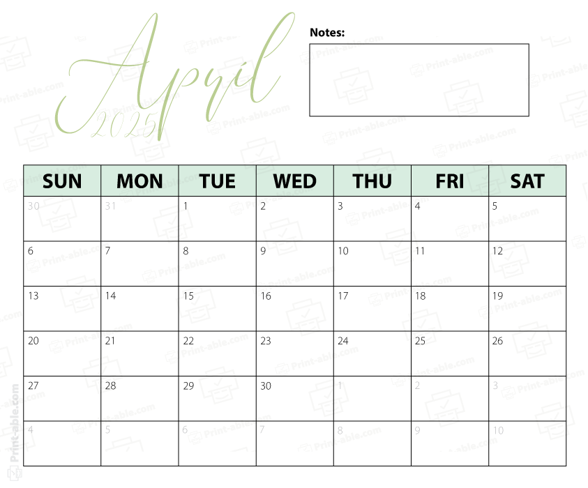 April 2025 Calendar Printable