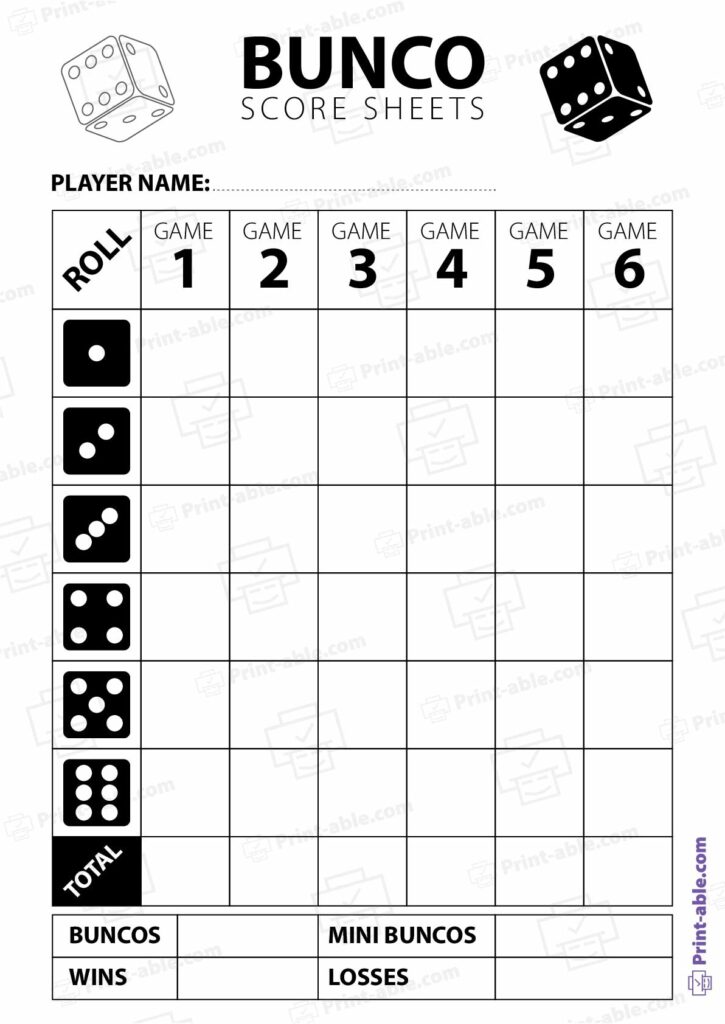 Bunco Score Sheets Printable Free Download