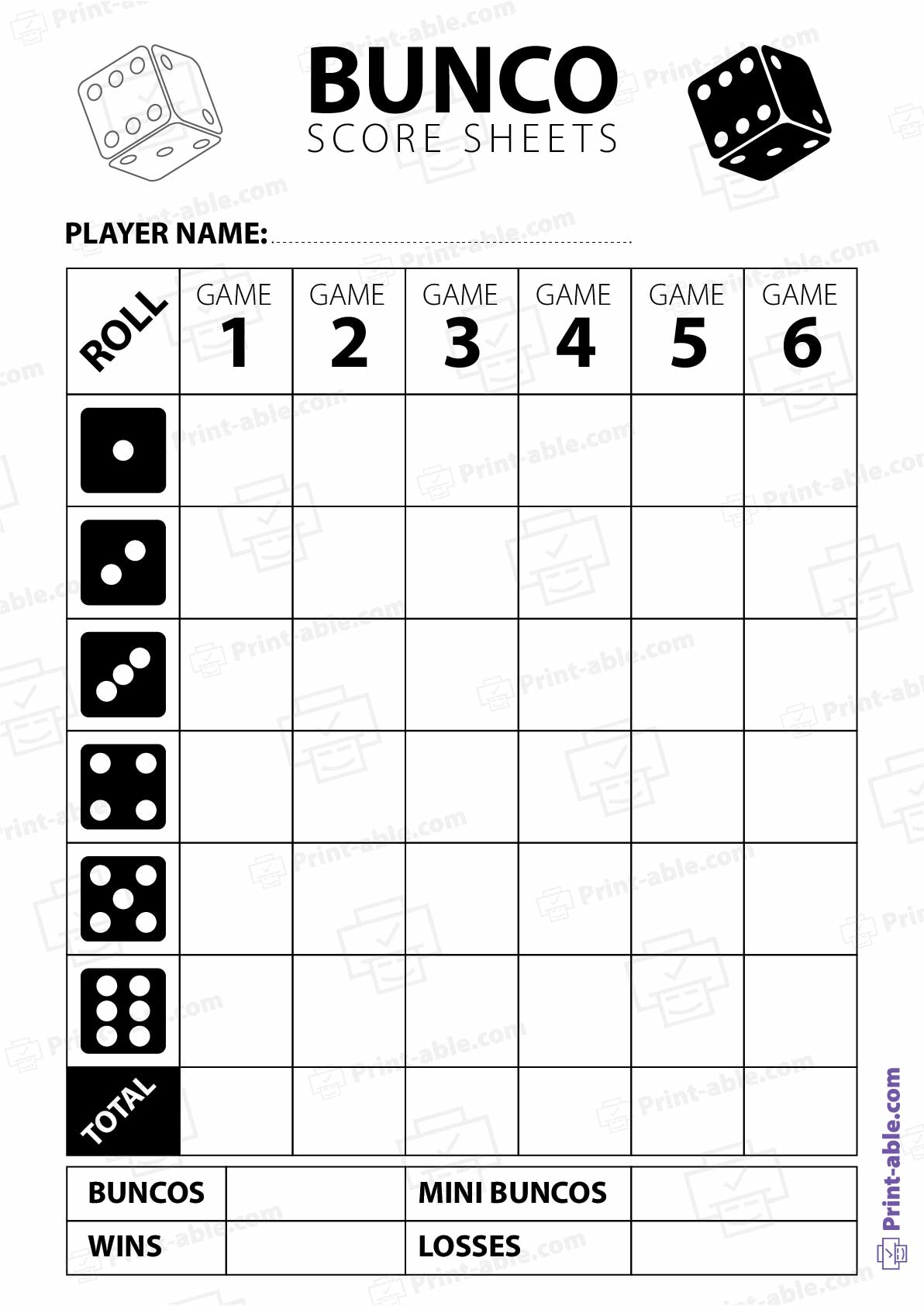 Bunco Score Sheets Printable Free Download