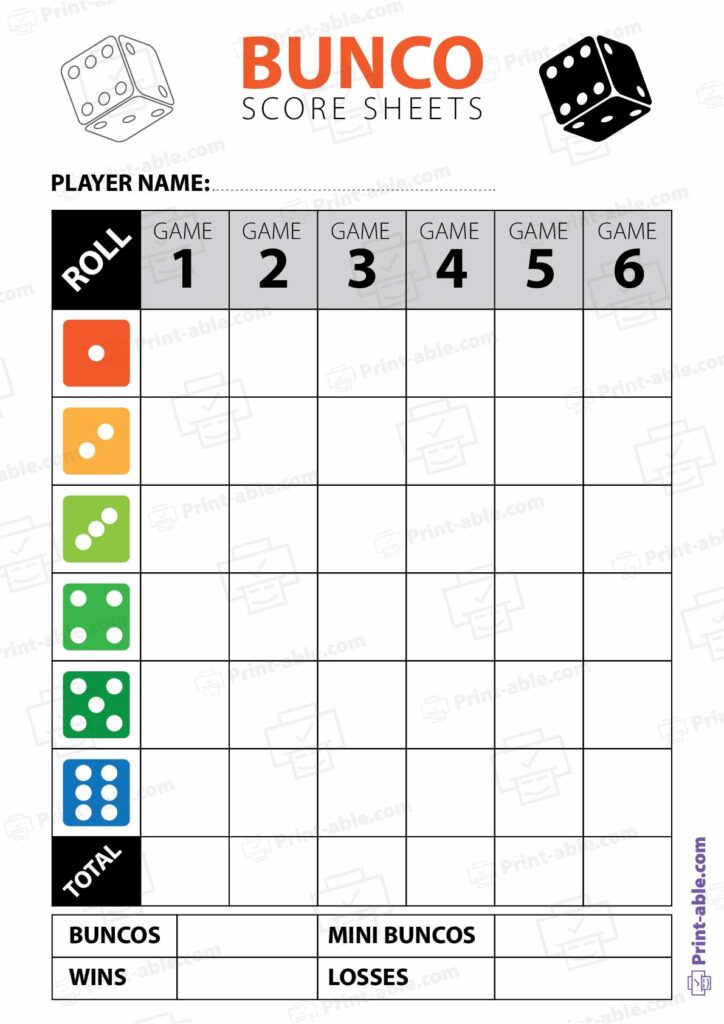 Bunco Score Sheets Printable Free Download