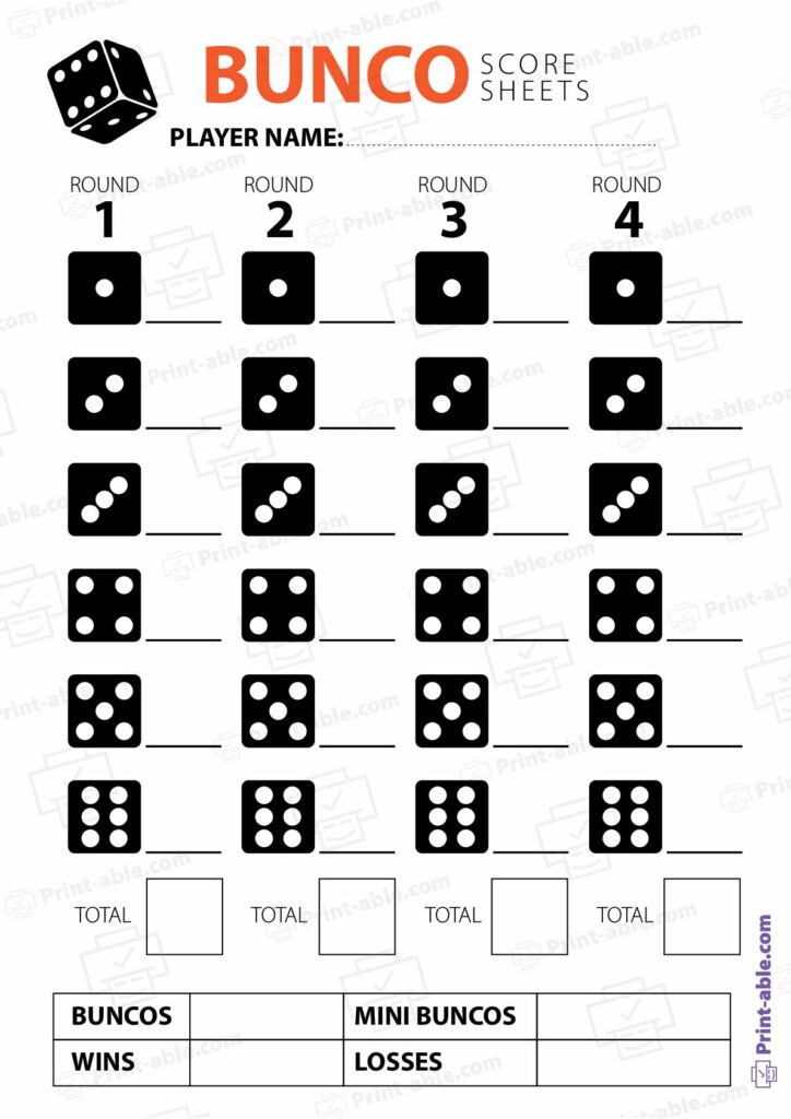 Bunco Score Sheets Printable Free Download
