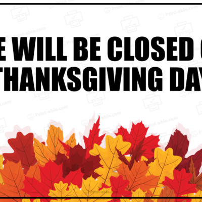 Closed Sign For Thanksgiving Printable