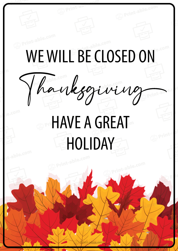 Closed Sign For Thanksgiving Printable