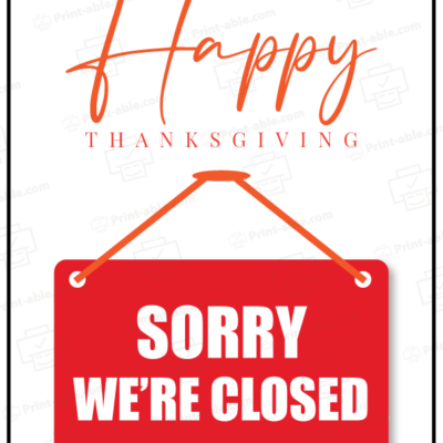 Closed Sign For Thanksgiving Printable
