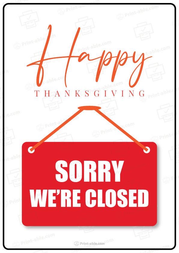 Closed Sign For Thanksgiving Printable