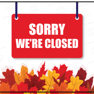 Closed Sign For Thanksgiving Printable