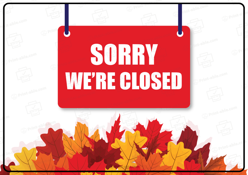 Closed Sign For Thanksgiving Printable