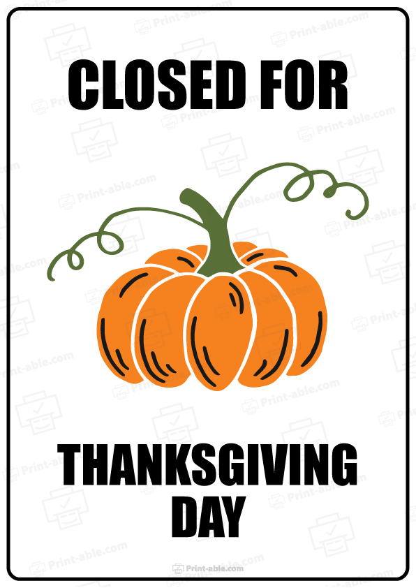 Closed Sign For Thanksgiving Printable