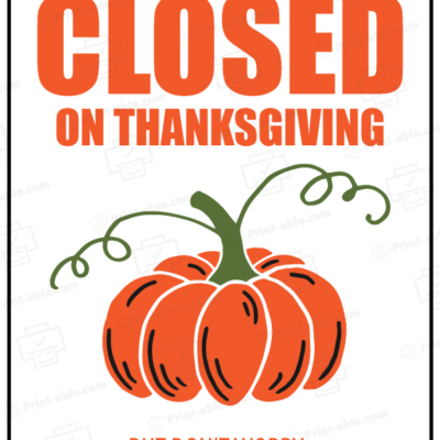 Closed Sign For Thanksgiving Printable